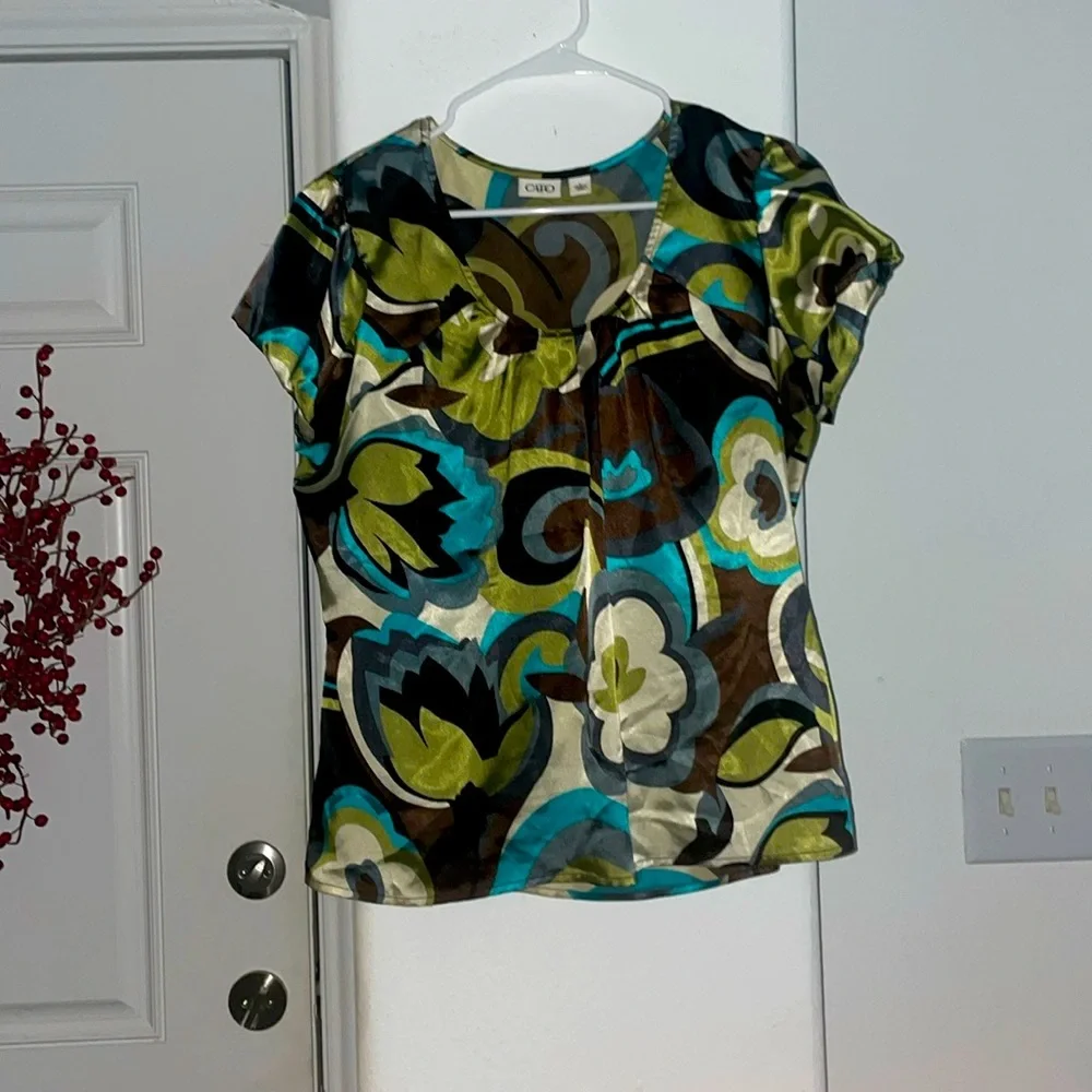 Cato  Colorful Satin Blouse Size L - Picture 2 of 7